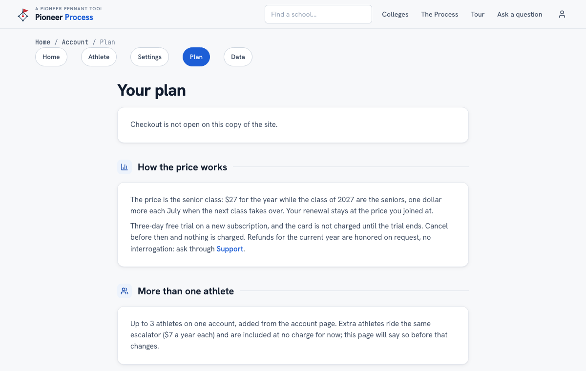 Your plan, the trial, and cancelling in Pioneer Pennant Process
